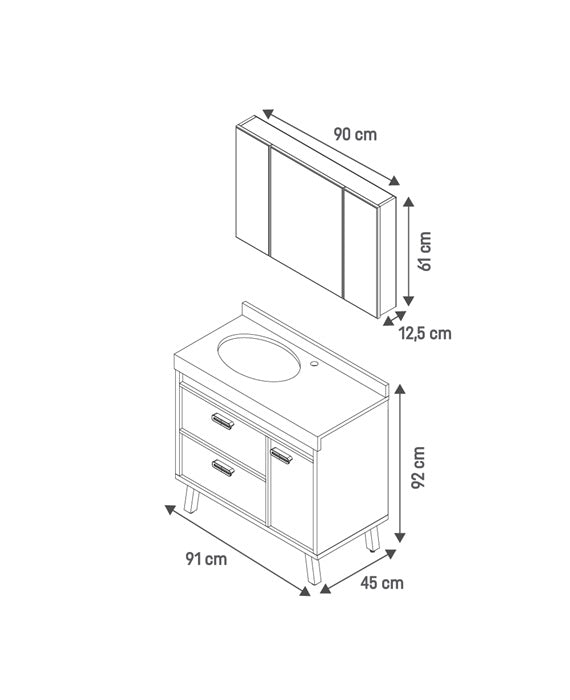 CONJ. MODENA 900 COM PÉS OPCIONAIS E CUBA EMBUTIDA