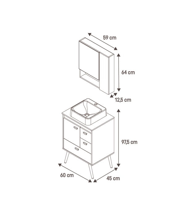 CONJ. VENEZA 600 COM PÉS OPCIONAIS E CUBA DE APOIO
